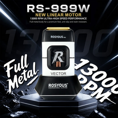 ROSYOUS RS-999W Professional Electric Foil Shaver for Men, High Speed 13,000 RPM Vector Motor Shaver for Head & Beard, Close Cut Cordless Razor with 2 Interchangeable Foil Covers (Coarse & Fine)