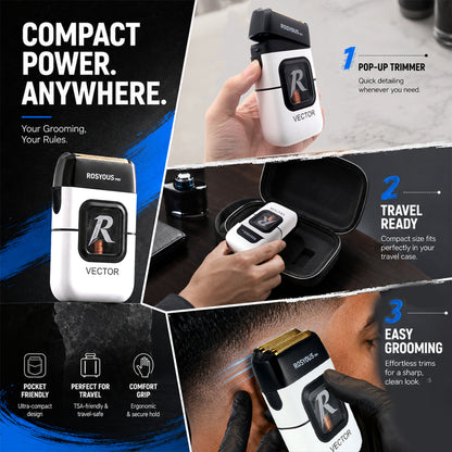 ROSYOUS RS-999W Professional Electric Foil Shaver for Men, High Speed 13,000 RPM Vector Motor Shaver for Head & Beard, Close Cut Cordless Razor with 2 Interchangeable Foil Covers (Coarse & Fine)