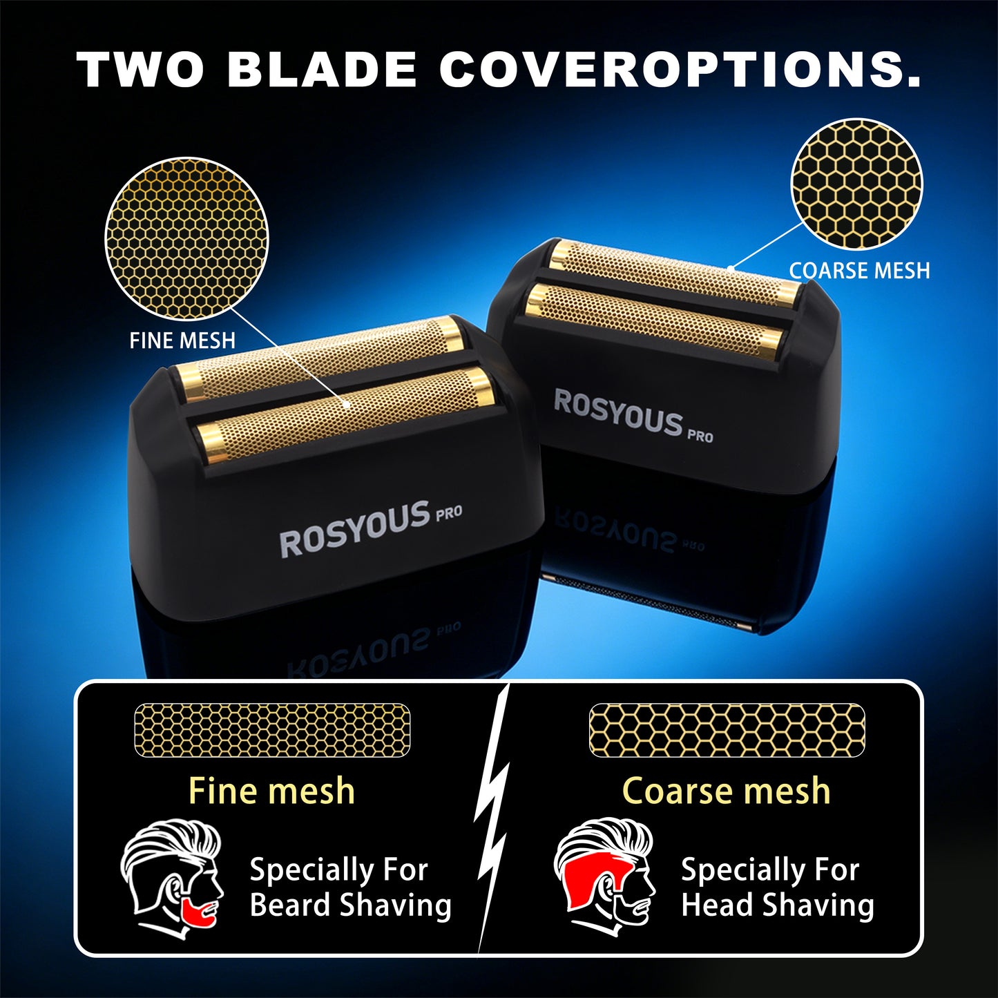 ROSYOUS RS-999W Professional Electric Foil Shaver for Men, High Speed 13,000 RPM Vector Motor Shaver for Head & Beard, Close Cut Cordless Razor with 2 Interchangeable Foil Covers (Coarse & Fine)