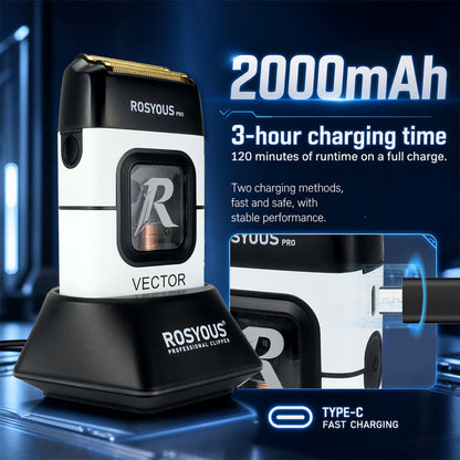 ROSYOUS RS-999W Professional Electric Foil Shaver for Men, High Speed 13,000 RPM Vector Motor Shaver for Head & Beard, Close Cut Cordless Razor with 2 Interchangeable Foil Covers (Coarse & Fine)