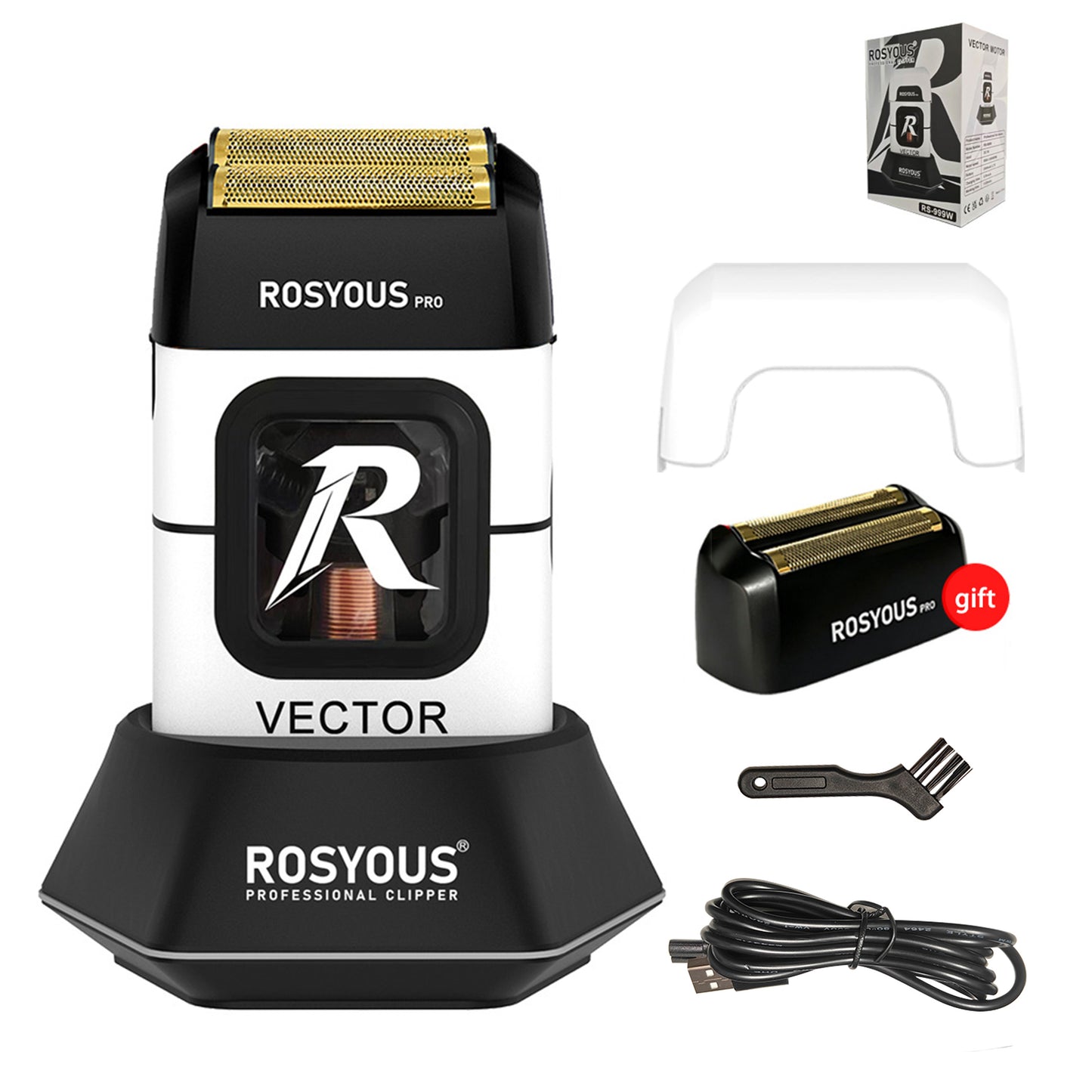 ROSYOUS RS-999W Professional Electric Foil Shaver for Men, High Speed 13,000 RPM Vector Motor Shaver for Head & Beard, Close Cut Cordless Razor with 2 Interchangeable Foil Covers (Coarse & Fine)